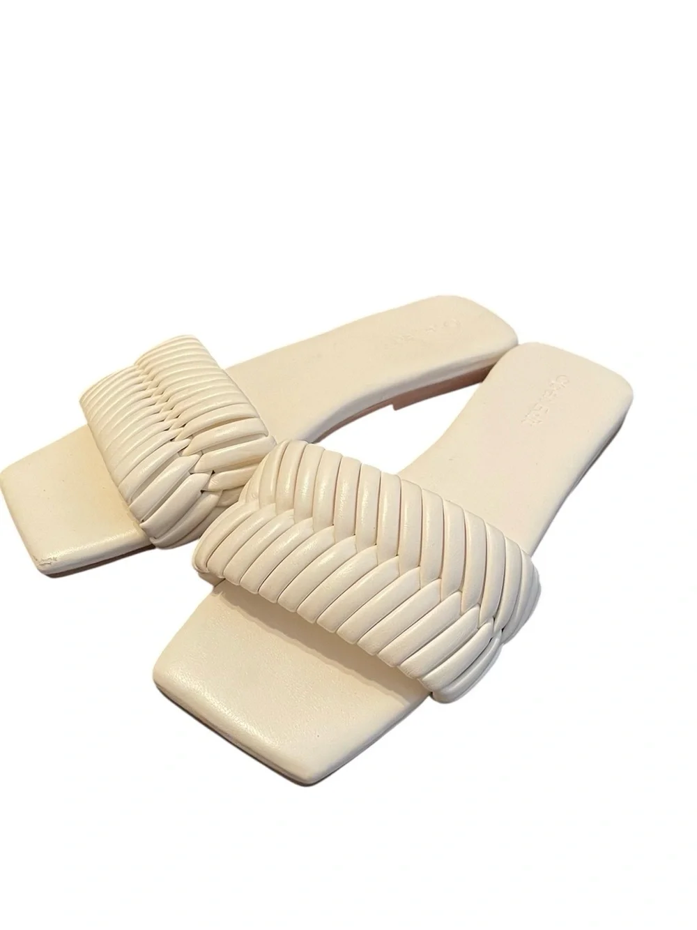 Open Edit Women's Cream White Linx Slide Weave Upper Flat Sandals Size 6.5M‎